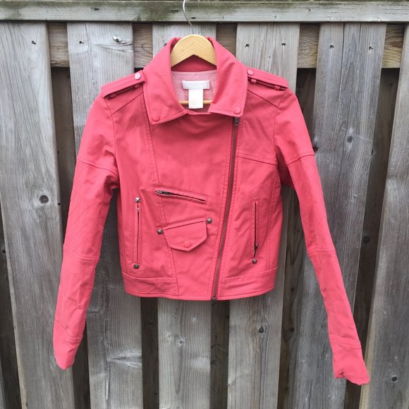 MM Couture coral pink faux leather biker jacket - size XS - Picture 1 of 12